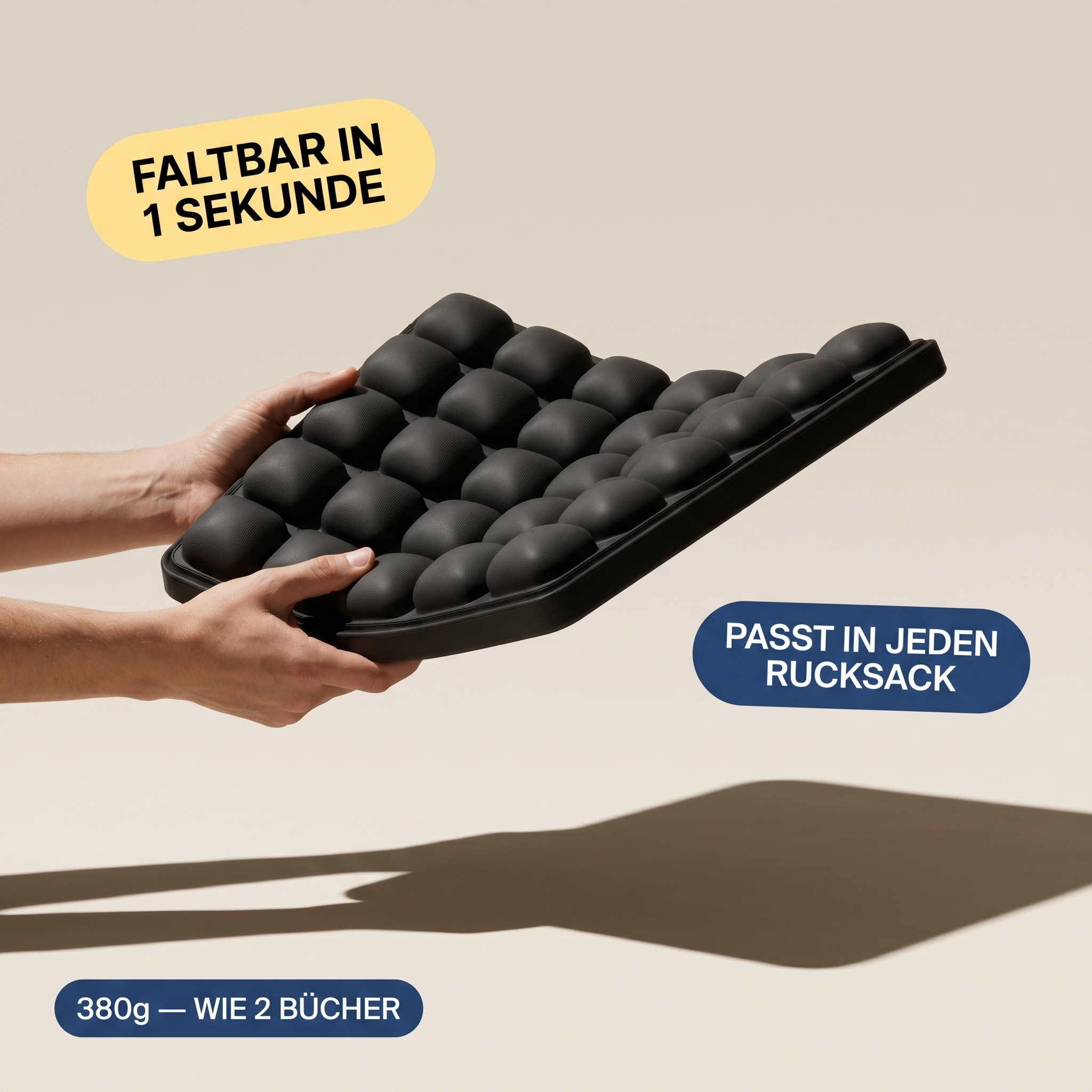 FULVON Air Cushion Pro Schwarz — Flexibilität: faltbar in 1 Sekunde, passt in jeden Rucksack, 380g leicht