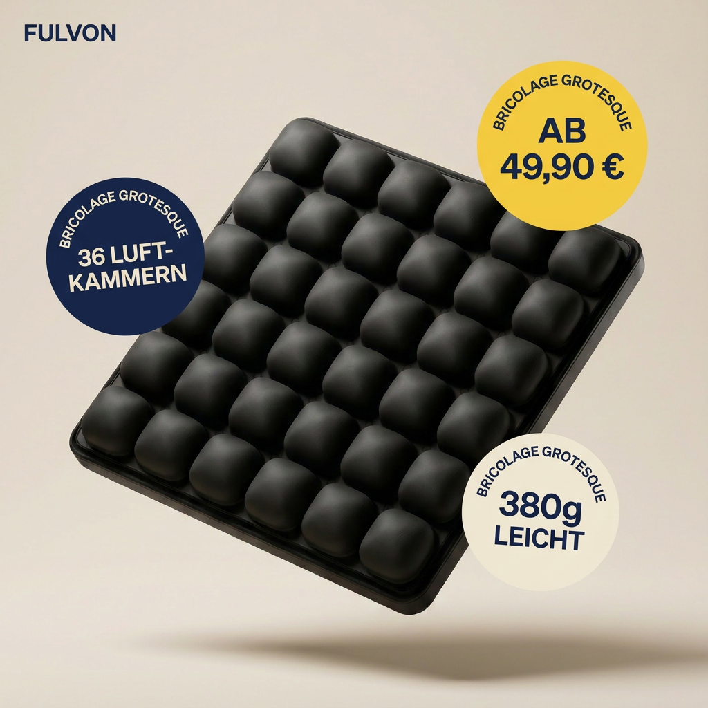 FULVON Air Cushion Pro Schwarz — Hero mit Trust-Stickern: 49,90 €, 36 Luft-Kammern, 380g leicht