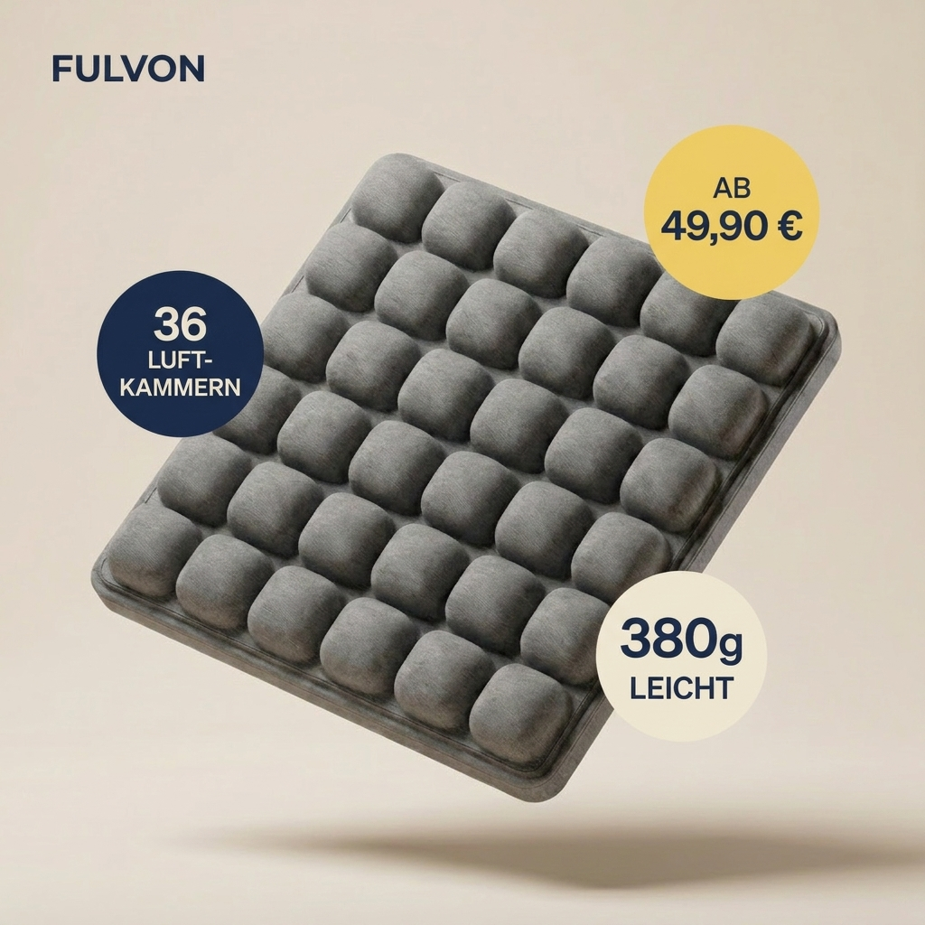 FULVON Air Cushion Pro Stone Grau — Hero mit Trust-Stickern: 49,90 €, 36 Luft-Kammern, 380g leicht